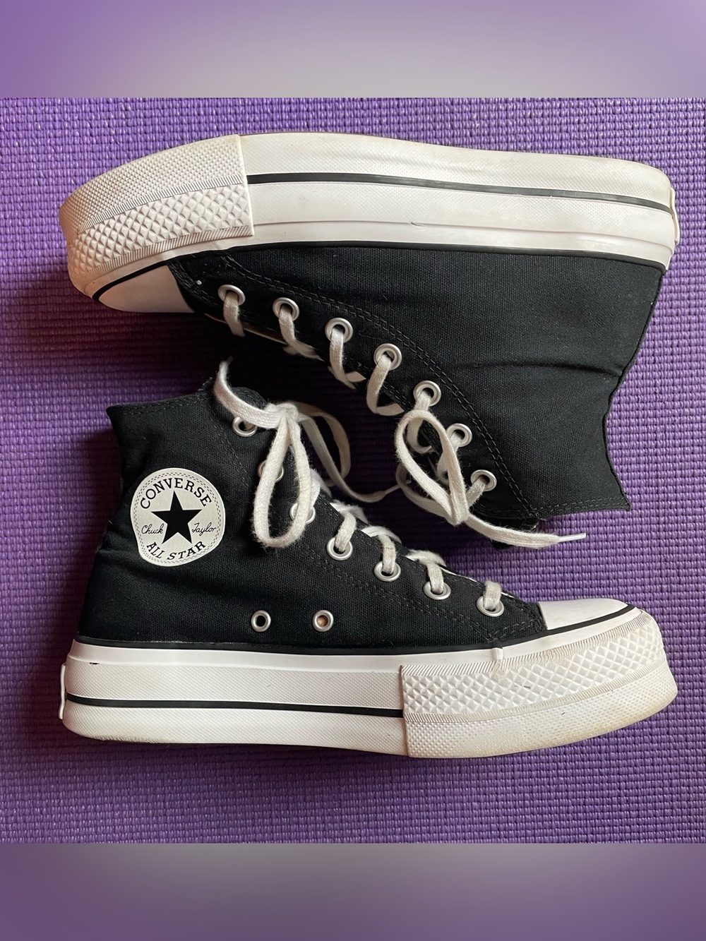 Converse Black & White Platform High-Top Sneakers size 7.